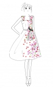 Robe Laland Toscane, Low-cut front-back dress, fitted bust, wide shoulder straps, fitted waist with belt, wide slanted, knee len