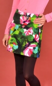 Jupe Gaby n'a pas froid Crazy Bloom green, Printed skirt velvet, trapeze and short, zipped back