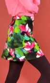 Jupe Gaby n'a pas froid Crazy Bloom green, Printed skirt velvet, trapeze and short, zipped back