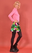 Jupe Gaby n'a pas froid Crazy Bloom green, Printed skirt velvet, trapeze and short, zipped back