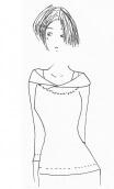 Top Aurore Coton Flammé Blue jean,Plain jersey top, glamor, loose, draped neckline in front, ¾ sleeves, sixties.