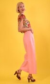 Pantalon Croisière en Panama Rose, pantalon uni, large et un peu court, taille haute, zip côté, poches plaquées dos et devant.