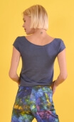 Top Chachacha Coton Flammé Bleu jean, mancherons, loose, décolleté avec drapé