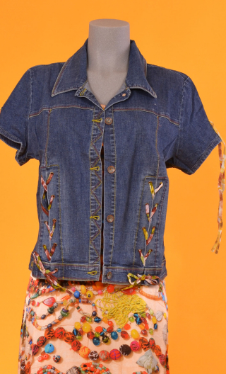 Blouson Jackson denim. Veste manche courte jean, original, taille 38