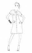 Robe Louise  printed  Formica, straight, knee, buttoned, patch pockets, short sleeves. Paris