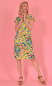 Dress Meringue printed Ronsard, scalloped neckline, small sleeves, marked waist. Couture