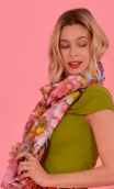  Long stole printed Cerisier du Japon, cotton and silk. Weddings and ceremonies. Elegant, Paris