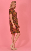 Robe Louise  printed  Formica, straight, knee, buttoned, patch pockets, short sleeves. Paris