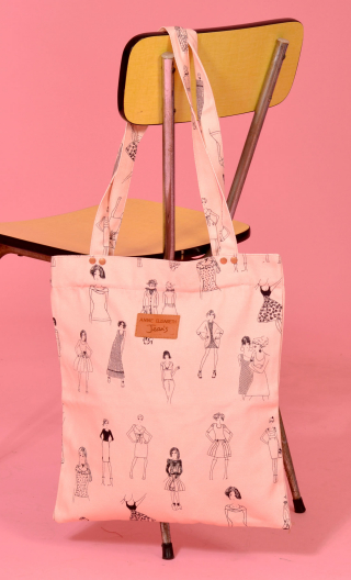 Sac Girlfriend imprimé Croquis rose, tote bag zippé