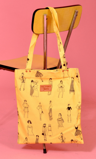 Sac Girlfriend imprimé Croquis jaune, tote bag zippé