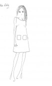 Robe Lady Rosebud, Three-hole printed dress, knee, trapeze, patch pockets, short. Sixties, Paris