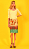 Skirt La Moko in Le Café print, straight, above the knee. Urban chic, french style, Paris.