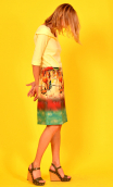 Skirt La Moko in Le Café print, straight, above the knee. Urban chic, french style, Paris.