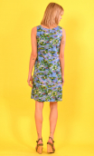 Robe Lady printed Du côté de chez Claude, Three-holedress, knee, trapeze, patch pockets, short. Sixties, Paris
