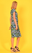 Dress Meringue printed Du côté de chez Claude, scalloped neckline, small sleeves, marked waist. Couture