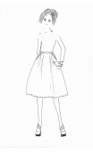 Skirt La Comtesse printed Mesdemoiselles, below the knee, flat folds, pockets. Feminine