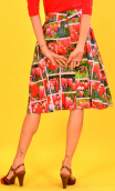 Skirt La Comtesse printed Mesdemoiselles, below the knee, flat folds, pockets. Feminine