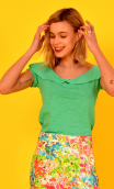 Top A Tire d'Aile en Coton Flammé vert d'eau, cotton, short sleeves, boat neckline with collar.