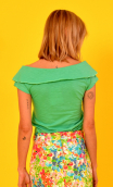 Top A Tire d'Aile en Coton Flammé vert d'eau, cotton, short sleeves, boat neckline with collar.