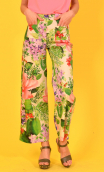 Pantalon Gabor imprimé Délicieux jardins. Coton,7/8ème, taille haute, profil plat, zip côté, poches plaquées, bohême chic, créat