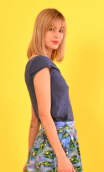 Top Chachacha Coton Flammé Bleu jean, mancherons, loose, décolleté avec drapé
