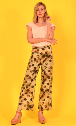 Pantalon Gabor imprimé Wallpaper, Coton 7/8ème, large, poches. Bohême chic