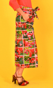 Pantalon Kowloon printed Mesdemoiselles , cotton, wide and 7/8th pants, pleat under tie belt, pockets. Parisian designer