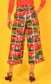 Pantalon Kowloon printed Mesdemoiselles , cotton, wide and 7/8th pants, pleat under tie belt, pockets. Parisian designer