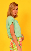 Top Callisto in Basiques Raffinés Menthol, jersey, fluid, cowl neck, sleeveless. Fashion Paris