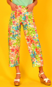 Pantalon Gus imprimé Rosebud, large 7/8ème, stretch, taille haute. Créateur Paris