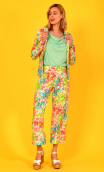 Pantalon Gus imprimé Rosebud, large 7/8ème, stretch, taille haute. Créateur Paris