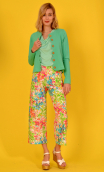 Pantalon Gus imprimé Rosebud, large 7/8ème, stretch, taille haute. Créateur Paris
