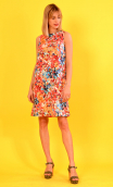 Robe Lady Rosebud, Three-hole printed dress, knee, trapeze, patch pockets, short. Sixties, Paris