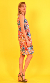 Robe Lady Rosebud, Three-hole printed dress, knee, trapeze, patch pockets, short. Sixties, Paris