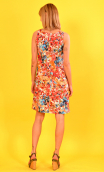 Robe Lady Rosebud, Three-hole printed dress, knee, trapeze, patch pockets, short. Sixties, Paris