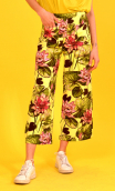Pantalon Gus printed Nénuphars , 7/8 wide pants, stretch, high waist, flat profile. French designer