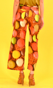 Pantalon Kirk imprimé Gourmandise. Coton,7/8ème, taille haute, profil plat, zip côté, poches plaquées, bohême chic, créateur Par