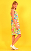 Robe Lady en imprimé Rosebud fluo , trois-trous, trapèze, poches plaquées, années 60, élégante, Paris.