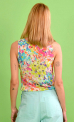 Top Luciole printed Rosebud, sleeveless top, fluid, V neckline with ease pleat. Paris