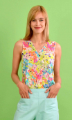 Top Luciole printed Rosebud, sleeveless top, fluid, V neckline with ease pleat. Paris