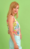 Top Luciole printed Rosebud, sleeveless top, fluid, V neckline with ease pleat. Paris