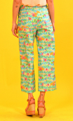 Pantalon Kirk imprimé Au gré du vent. Coton,7/8ème, taille haute, profil plat, zip côté, poches plaquées, bohême chic, créateur 