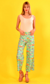 Pantalon Kirk printed Au gré du vent, Cotton trousers 7/8th lengh, high waist, flat profile, side zip, patch pockets. Baba chic