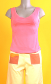 Top Margot Basiques Raffinés. Rose, jersey, no sleeve, V necklne, adjusted, feminin tank top.