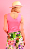 Top Margot Basiques Raffinés. Rose, jersey, no sleeve, V necklne, adjusted, feminin tank top.