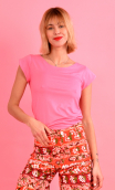 Top Ascot Basique Raffiné Rose, jersey uni, ajusté, encolure ronde, manches courte. 