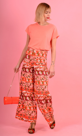 Woman trousers Royal in print Bayadère rouge, very long and large pants