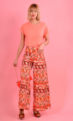 Woman trousers Royal in print Bayadère rouge, very long and large pants