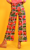 Pantalon Gabor in print Mesdemoiselles, Cotton, 7/8th, wide, high waist.  Paris.