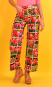 Pantalon Gabor in print Mesdemoiselles, Cotton, 7/8th, wide, high waist.  Paris.